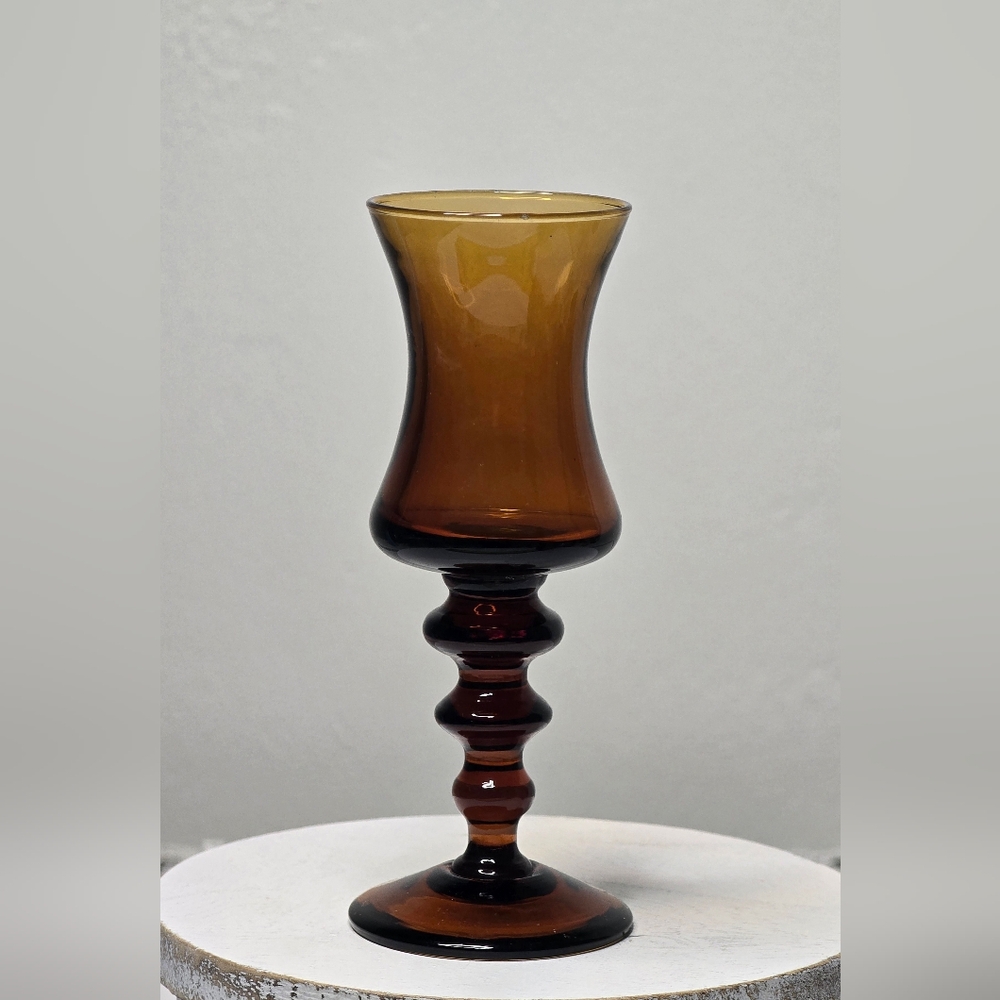 Vintage Small Single Amber Glass - Honey Brown with Triple Knop [ Read Details ]